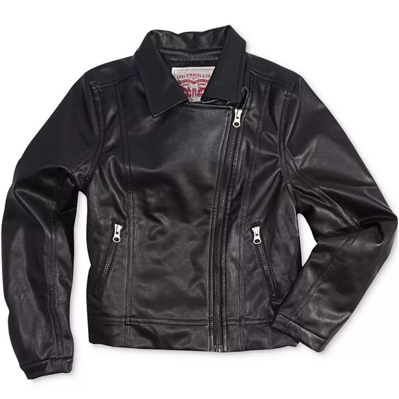 Levi's Big Girls Faux Leather Black Moto Jacket size 12-13 years Large
